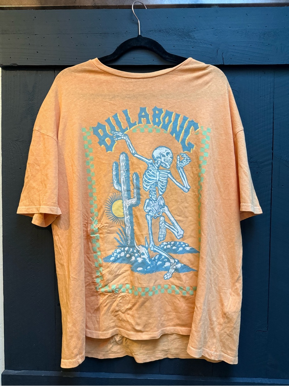 Billabong Orange Graphic Tee with Teal and Yellow Accents